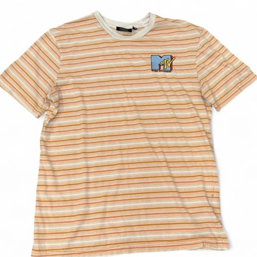 MTV Vintage Tee with Orange and Cream Stripes Size Small